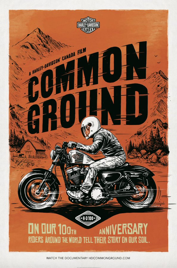 Original motorcycle poster artwork blending custom bike design with bold color palette